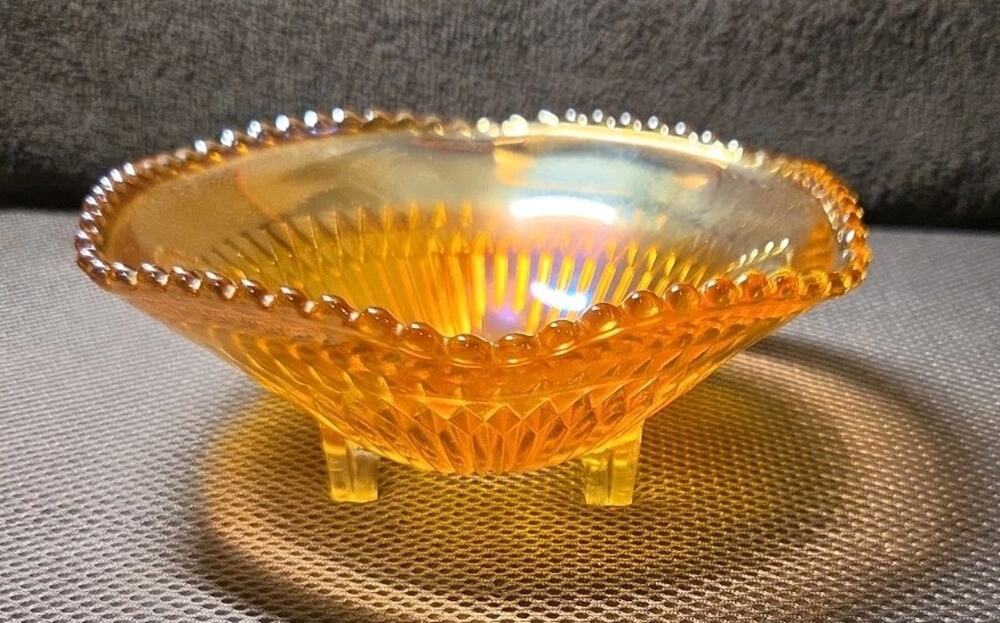 vintage Jeannette Glass candy dish Marigold iridescent color